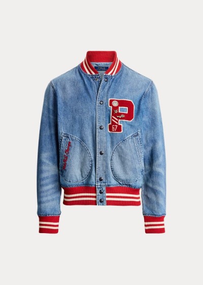 Men's Polo Ralph Lauren Denim Letterman Jackets | 132965KFT